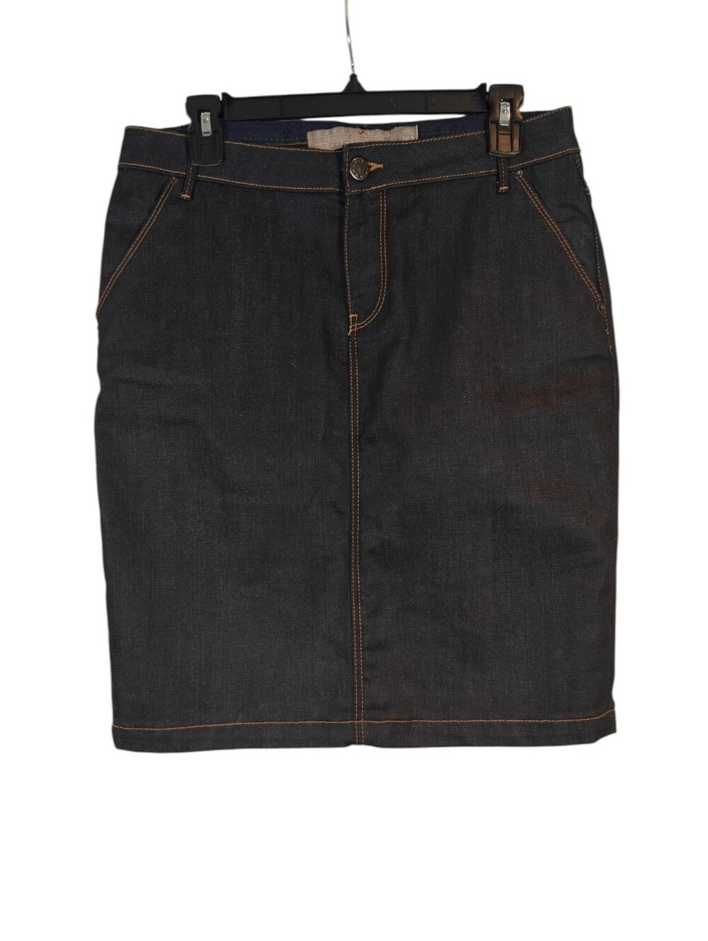 ZARA Premium Collection Dark Indigo Denim Pencil Skirt Tailored Classic Size 8